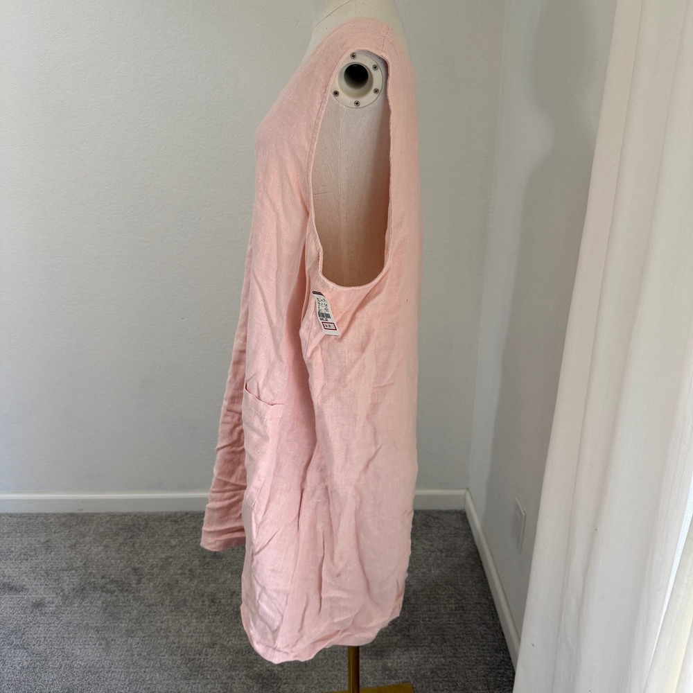 90s NWT 1X Pink 100% Linen Shift Dress Pockets CLIO II Coastal Grandma Soft Girl - Picture 4 of 11
